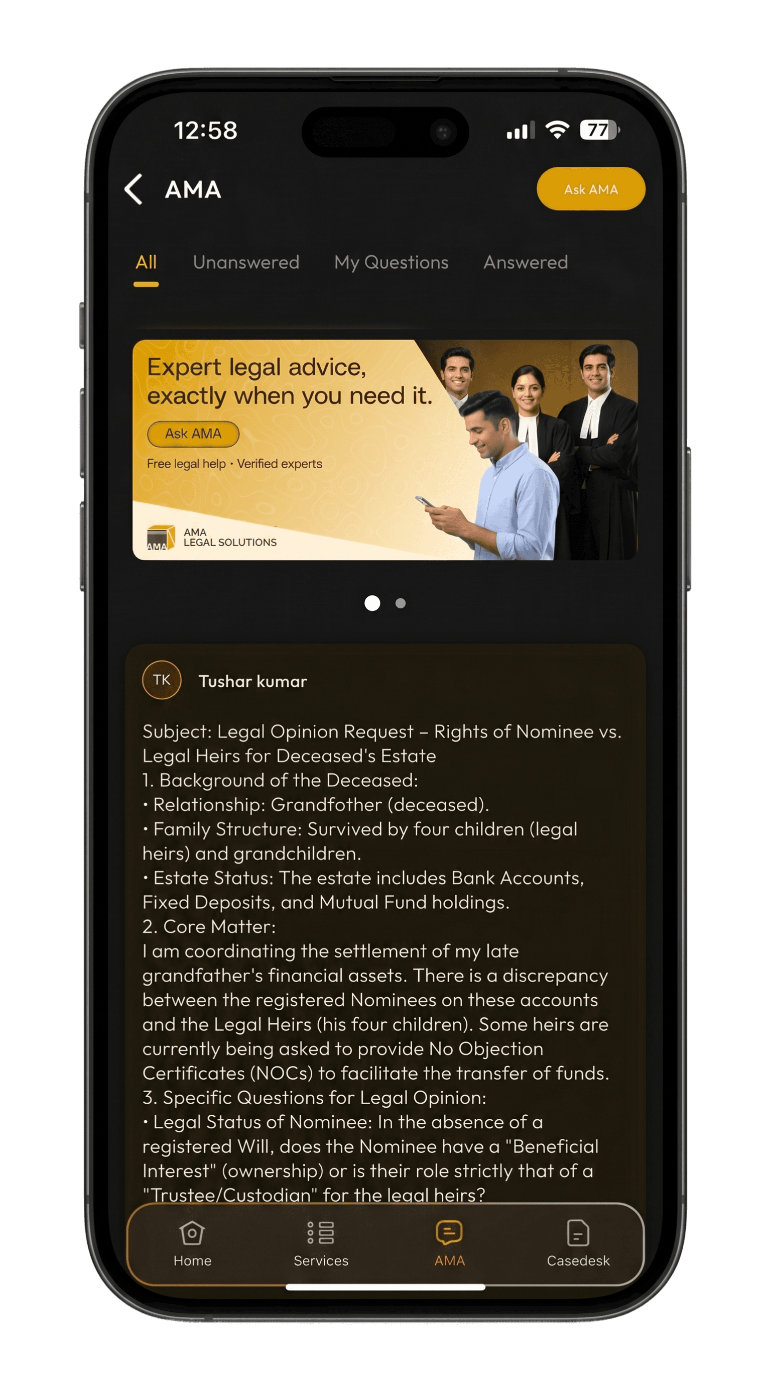 Ask AMA mobile mockup
